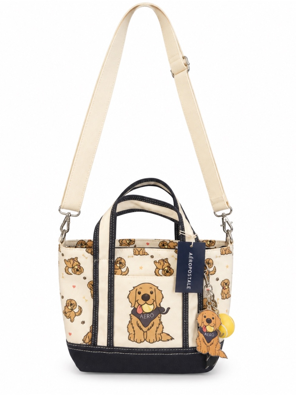 Aeropostale Golden Retriever Dog Canvas Tote Crossbody Bag NWT Charms 🐶 💙
